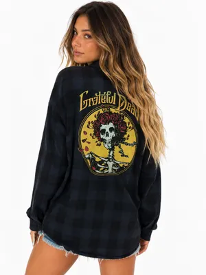 Grateful Dead Bertha Roses Skull Plaid Flannel Shirt Jacket Large thumbnail 2