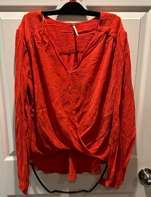 Free People Fiery Red Drape Blouse thumbnail 1