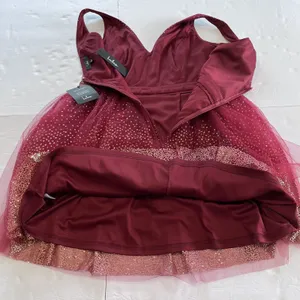 Lulus Ballerina Dream Burgundy‎ and Gold Sleeveless Skater Dress LARGE NWT thumbnail 6