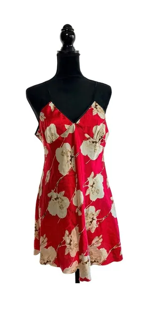 Vintage Red Y2K Victoria Secret satin flower slip / spaghetti strap dress women thumbnail 1