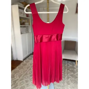 A G B Cocktail Mini Dress Bow‎ Waist Petite Red Pleated 4P Elegant Quiet Luxury thumbnail 3
