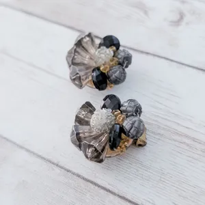 Vintage Clip On Earrings Unusual Dark Tones Cluster Large Statement thumbnail 3