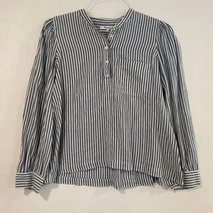 Madewell Striped Henley Top Women’s Medium Blue White Long Sleeve Cotton Shirt thumbnail 1