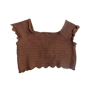 Active USA Cropped Knit Front Tie Knot Top Scallop Trim SZ L Boho Y2K Coachella thumbnail 2