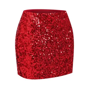 NWOT Red Sequin‎ Bodycon Mini Skirt Elastic Waist Stretch - Medium thumbnail 4