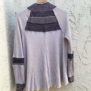 Free People Oversized Crochet Detailing Top Thermal Waffle Knit Mock Neck Size S thumbnail 12