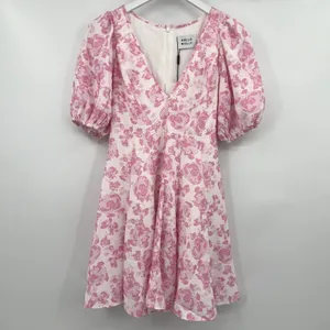 Hello Molly Women's 4 Short Sleeve Pink White Floral Mini Dress V-Neck Girly NWT thumbnail 2