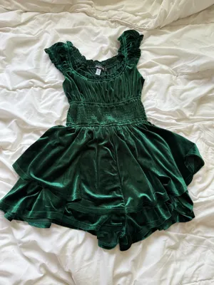 Urban Outfitters emerald green velvet romper thumbnail 2