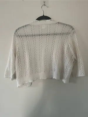 White Open Knit Crochet Cropped Bolero Cardigan Medium Romantic Cottagecore thumbnail 5