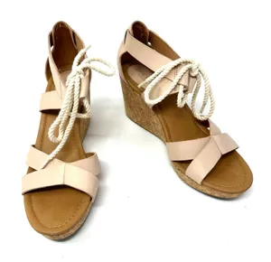 Sperry Size 8 Heels Beige Nude 3" Wedge Heel Sandals Ankle Tie Open‎ Toe Strappy thumbnail 1