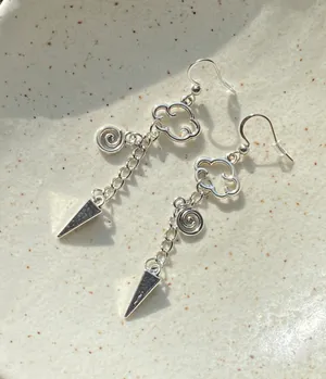 Handmade funky grunge punk street style swirl cloud spiky unisex chain dangle earrings ⭐️🍃🌀 thumbnail 1