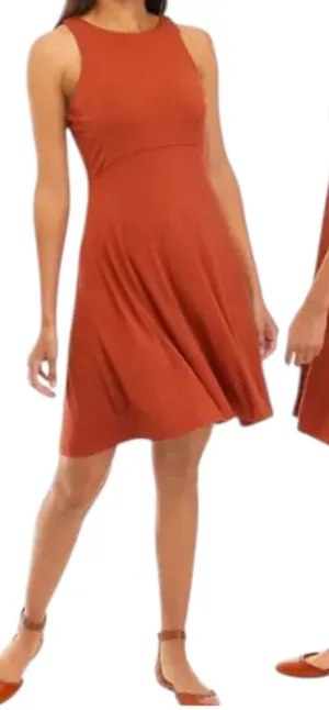 Workshop L Sleeveless A-Line Knit Dress Rust Orange Soft Stretch Bohemian Earthy thumbnail 1