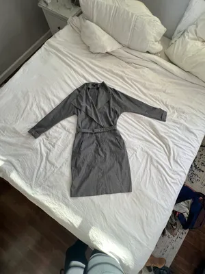 Hugo Boss gray belted waterfall v neck collared trench mid length dress M thumbnail 14