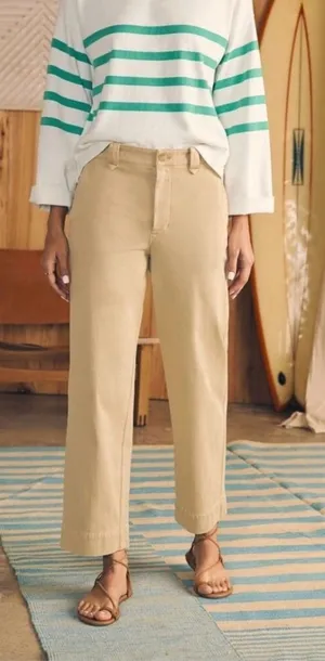 Faherty Women's Coastline Stretch Chino Wide Leg Casual Cotton Khaki‎ Pants Sz 4 thumbnail 1