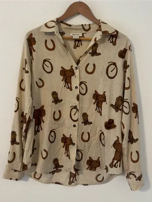 Ariat Homestyle Rodeo Print Long Sleeve Button-Down Western Shirt Equestrian Med thumbnail 1
