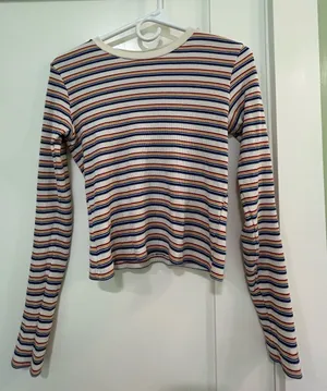 Brandy Melville Striped Long Sleeve Crop Top thumbnail 1
