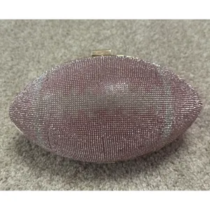 Pink Rhinestone Crystal Football Evening Clutch Gold Chain Shoulder Bag NWT thumbnail 6