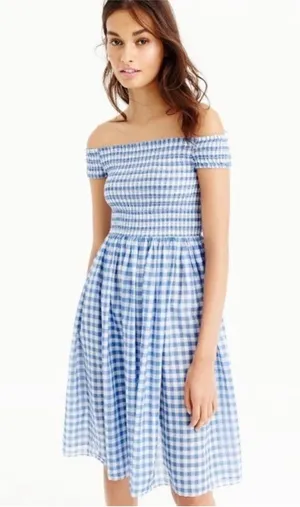J. crew Gingham Check Smocked Off-the-Shoulder Dress thumbnail 1