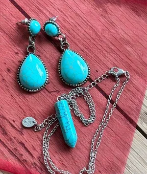 Turquoise and Silver Jewelry Set Blue thumbnail 1