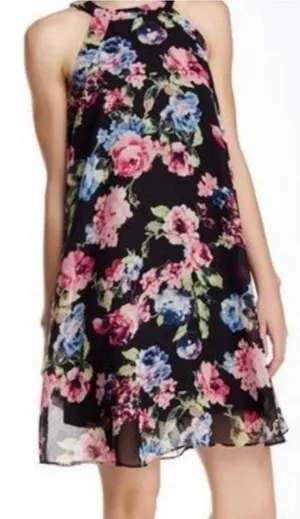 Betsey Johnson Womens Dress 8 Black‎ Pink Blue Green Floral Halter Mini Babydoll thumbnail 1