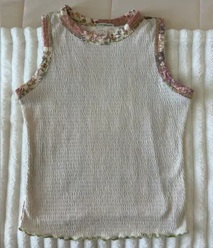 EARTHBOUND Cream Tank Top with Floral Trim thumbnail 1