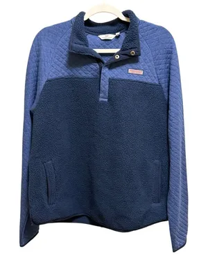 Vineyard‎ Vines Mixed Media Sherpa Shep Shirt Pullover in Blue Quilted Fleece L thumbnail 1