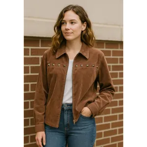 BonWorth Brown Corduroy Studded Western Jacket Zip Front Size Large thumbnail 2