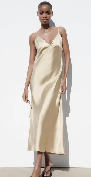ZARA dress satin effect maxi midi slip on wedding party cocktail thumbnail 5