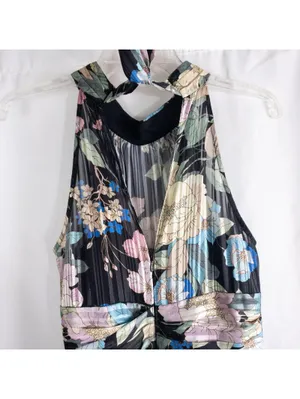 Adrianna Papell Black Floral Halter Maxi Dress Women 8 M thumbnail 9