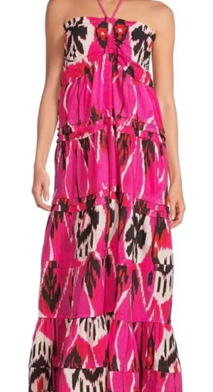 Hot Pink Halter Tiered Strapless Maxi Dress thumbnail 1