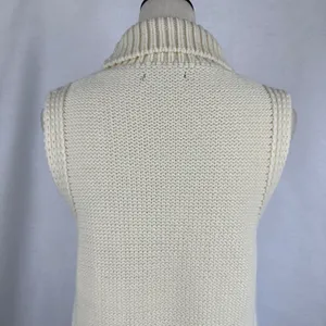 Cream Cable Knit Turtleneck Sleeveless Sweater Vest Women's Small Cozy‎ Casual thumbnail 5