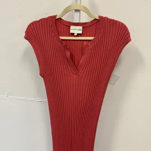 Freshman 1996 Ribbed Knit Maxi‎ Dress Coral Pink Notched V-Neck Cap Sleeve Large thumbnail 3