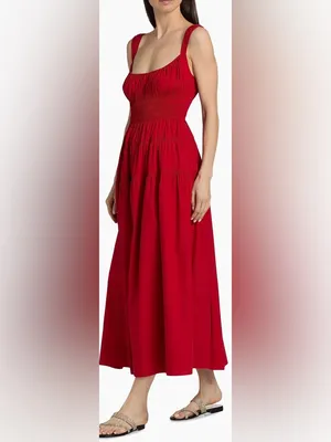 NEW DÔEN Clover organic Cotton Deep tomato Red Sleeveless Midi-Dress SZ M thumbnail 2
