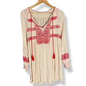 Free People‎ Wind Willow Embroidered Tunic Shift Mini Dress Size Small Tassels thumbnail 4