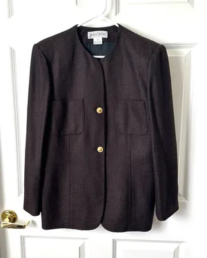 Jones Wear Black and Brown Tweed Button Blazer Jacket Size 14 thumbnail 1
