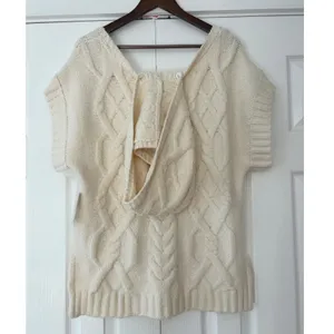 Maeve Anthropologie Ivory Cable Knit Hooded Sweater Vest Button Back XL NEW thumbnail 2