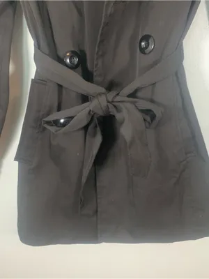 Vertigo Paris Black Double-Breasted Tie-Waist Trench Coat Ladies Sz Medium thumbnail 4