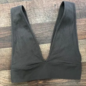 Garage Deep V-Neck Ribbed Bandeau - Gray thumbnail 6