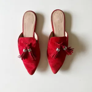 Stuart Weitzman Slidealong Tassel Pointed Toe Mule in Red Suede Women's 6 thumbnail 2