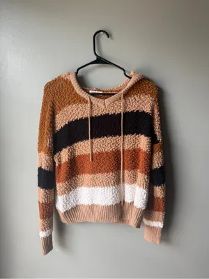 Striped Popcorn Knit Hooded Sweater Women’s thumbnail 2