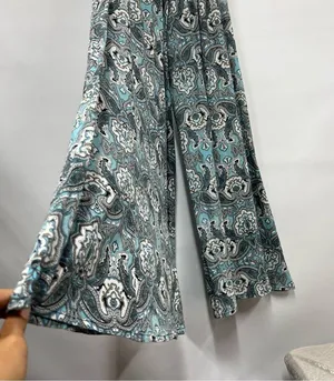Earthbound Trading Co S Blue White Paisley Flared Leg Pants Womens Wide thumbnail 2
