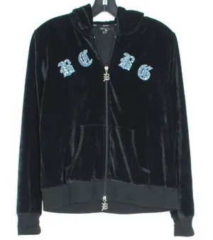 BCBGMaxazria Womens Track Jacket Velour Y2K Hoodie Cross Full Zip Black XL FM thumbnail 1