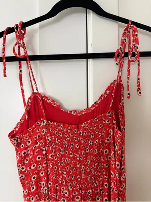 Audrey Red Floral Tie-Shoulder Midi Dress thumbnail 4