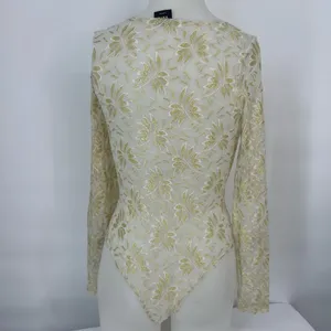 Aria Gold Floral Lace see through Bodysuit thumbnail 4