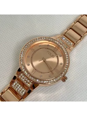 Folio rose gold tone women’s watch rhinestones 33mm quartz up to 7.5” running thumbnail 2