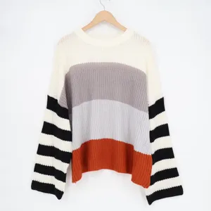 Shop the Mint Sweater Women Large Multi Striped Shaker-Stitch Knit Drop Shoulder thumbnail 2