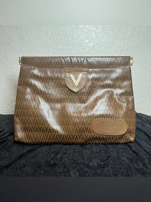 Vintage Mario Valentino V Monogram Brown Coated Canvas Unisex Clutch Bag thumbnail 3
