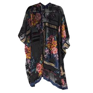 Boho Sheer Floral Kimono Cardigan Open Front Festival‎ Lagenlook OS thumbnail 2
