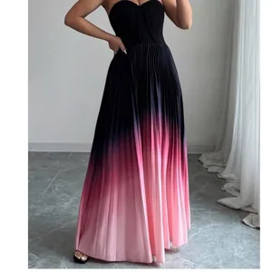 Plus Size 5X Strapless Ombre Pleated Maxi Evening Dress Black Pink thumbnail 3