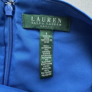 Lauren Ralph Lauren Dress Women's 4 Blue Ruched Sheath Cap Sleeve Cocktail Zip thumbnail 3